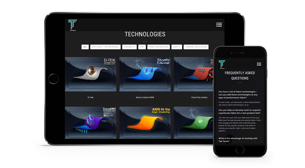 página Tektextil en dispositivos moviles iPad y iPhone